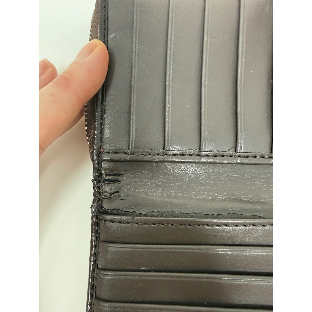Coach Signature C Brown Tan Monogram Striped Accordion Zip Long Wallet - Picture 11 of 16